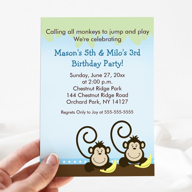 Tvillingarnas apa födelsedag  inbjudningar (Twin Boys Birthday Invitation)
