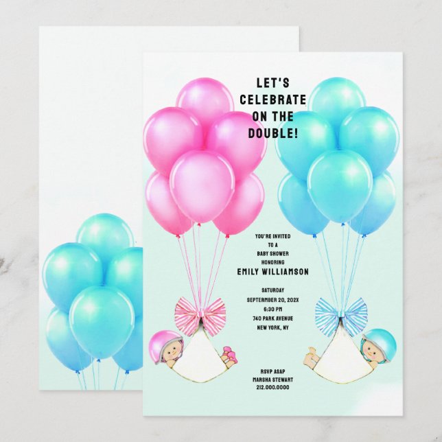 Tvillingarnas baby shower-inbjudan inbjudningar (Fram/baksida)