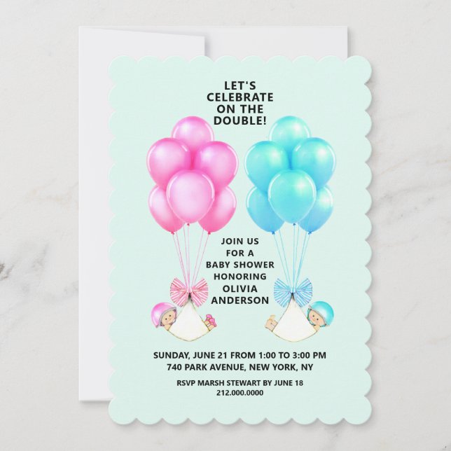 Tvillingarnas baby shower-inbjudan inbjudningar (Framsida)
