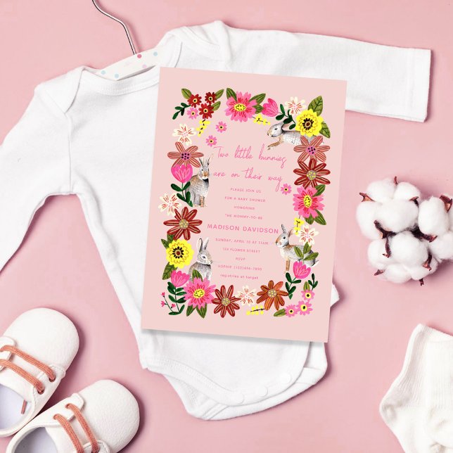 Tvillingarnas baby shower söta kanin kanin tjej inbjudningar (Skapare uppladdad)