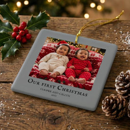 Tvillingarnas första jul babyfoto Grå Julgransprydnad Keramik