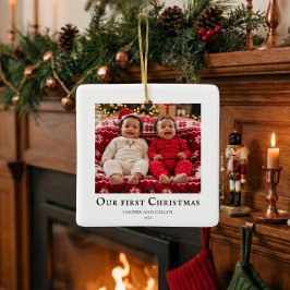 Tvillingarnas första jul babyfoto Vit Julgransprydnad Keramik