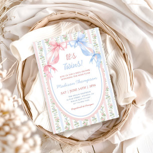 Tvillingarnas Grandmillennial Coquette Baby Shower Inbjudningar