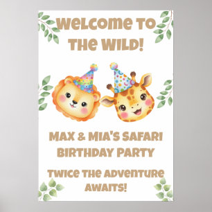 Tvillingarnas Safari Födelsedagsaffisch Välkomme Poster