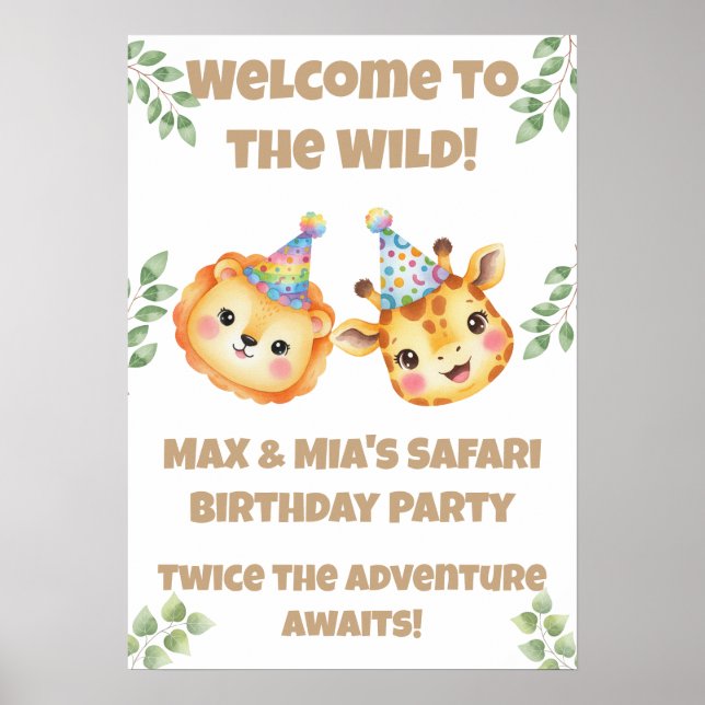 Tvillingarnas Safari Födelsedagsaffisch | Välkomme Poster (Framsidan)