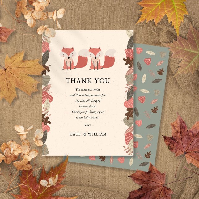 Tvillingarnas Skogsräv Baby Shower Tacksamhetsdikt Tack Kort (Woodland Fox Twins Baby Shower Thank You Poem)