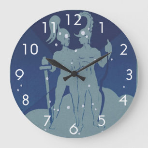 Tvillingarnas stjärnbild Vintage Zodiak Astrologi Stor Klocka