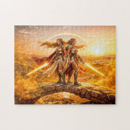 Tvillingarnas stjärntecken med tvillingkrigarkvinn pussel