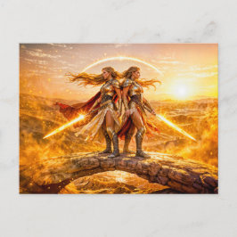 Tvillingarnas stjärntecken med tvillingkrigarkvinn vykort