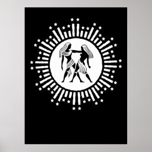 Tvillingarnas stjärntecken-symbol svart och vitt poster
