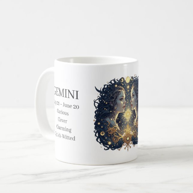Tvillingarnas Zodiak Celestial Konst & Anpassade E Kaffemugg (Framsida vänster)