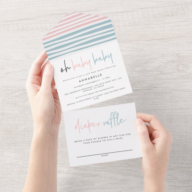 Tvillingbabydusch rosa blue modern typography all (Avrivbar del)