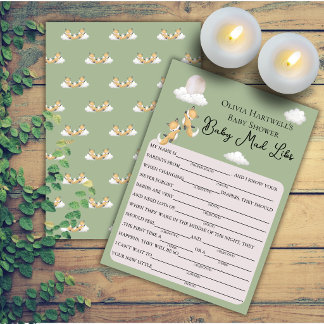 Tvillingbabyrävar Baby Mad Libs Baby Shower-spel Inbjudningar