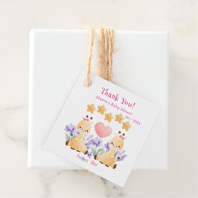 Tvillingbabyskor | Cute Giraffe Baby Shower Gåvor Etiketter (På plats)