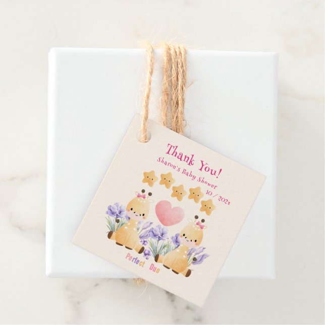 Tvillingbabyskor | Cute Giraffe Baby Shower Gåvor Etiketter (På plats)