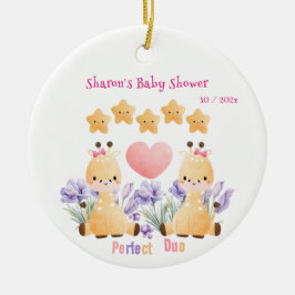 Tvillingbabyskor | Cute Giraffe Baby Shower Julgransprydnad Keramik