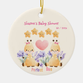Tvillingbabyskor | Cute Giraffe Baby Shower Julgransprydnad Keramik