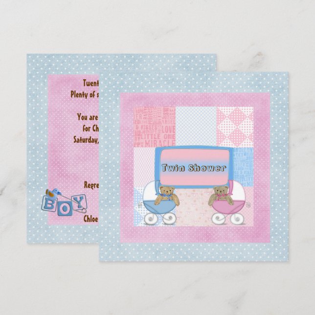 Tvillingbabyskor Inbjudningar (Fram/baksida)