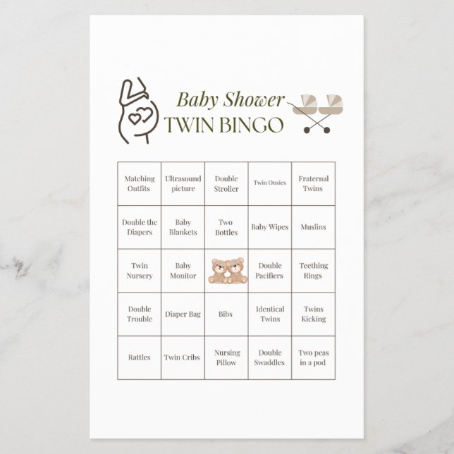 Tvillingbabystödraster - Bingo-spel - utskrivbart  Flygblad (Framsidan)