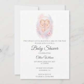 Tvillingbarn som sover Baby Shower-inbjudan
