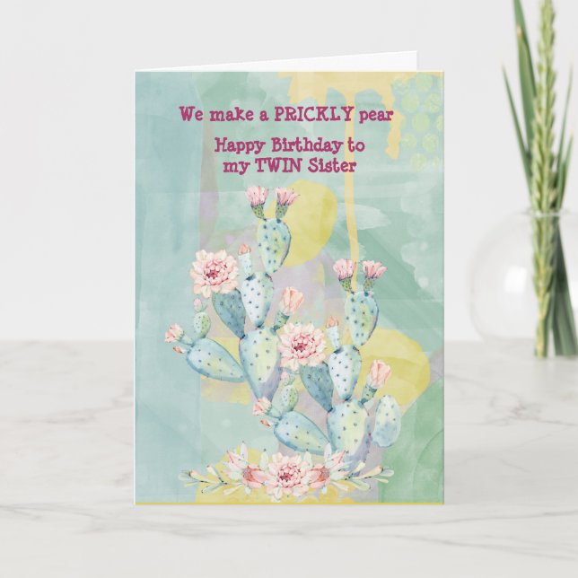 Tvillingbister Birthday Watercolor Cactus Kort (Framsida)