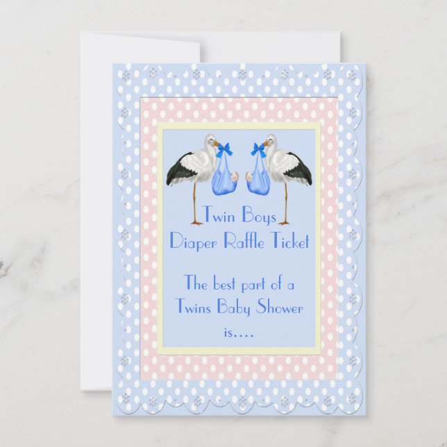 Tvillingbojor Babyskor Diaper Raffle Biljett Inbjudningar (Framsida)