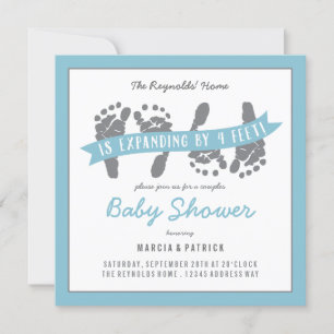 Tvillingbojor Par Shower Blue and Grått Baby Showe Inbjudningar