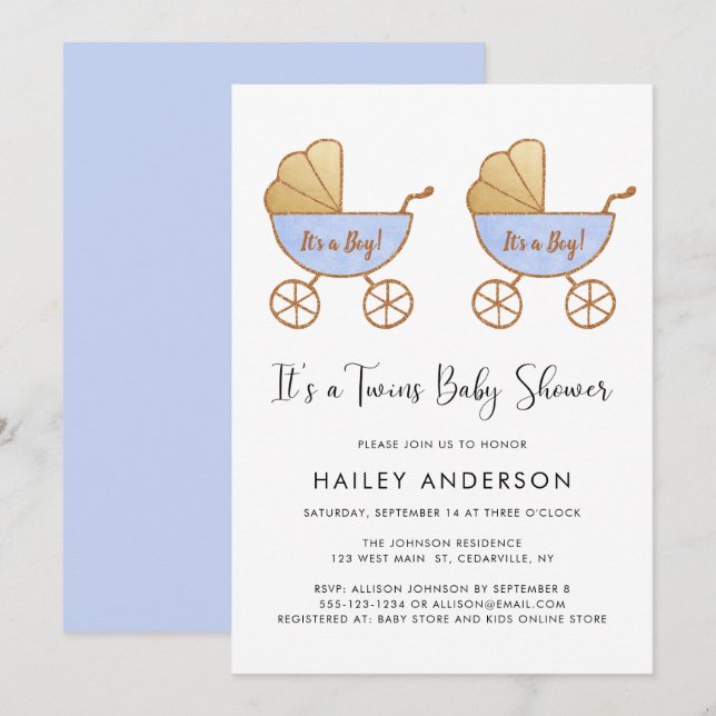 Tvillingbojor Vattenfärgsbärare Babyskreglage Inbjudningar (Fram/baksida)