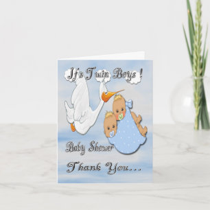 Tvillingboys Blonde Stork Baby Shower Tack för dit Kort