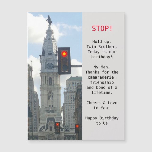Tvillingbrothers City View Birthday Magnetic Card (Framsida)