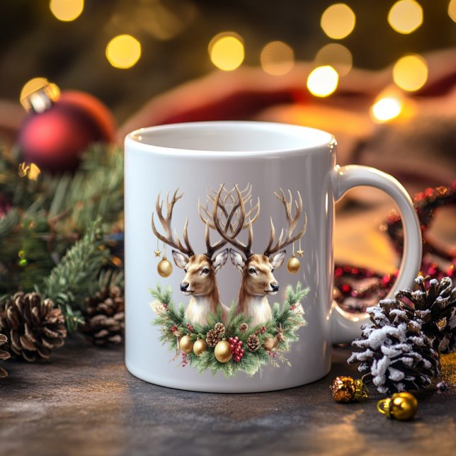 Tvillingbuck-Hjort som dekorerats med dekorationer Kaffemugg (Skapare uppladdad)