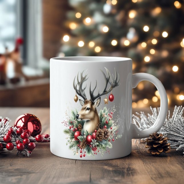 Tvillingbuck-Hjort som dekorerats med dekorationer Kaffemugg (Skapare uppladdad)