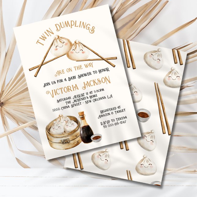 Tvillingdockor Dim Sum Gender Neutral Baby Shower Inbjudningar (Skapare uppladdad)