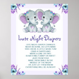 Tvillingelefanter sent på natten, babykläder poster