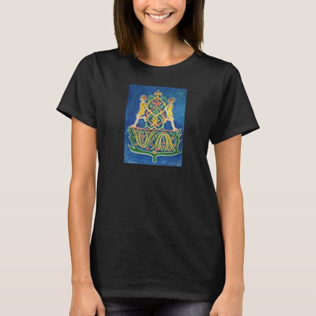 Tvillingfigurer i färgrika mönster t shirt (Framsida)