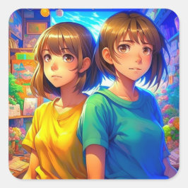 Tvillingfilter | Anime Girls Fyrkantigt Klistermärke