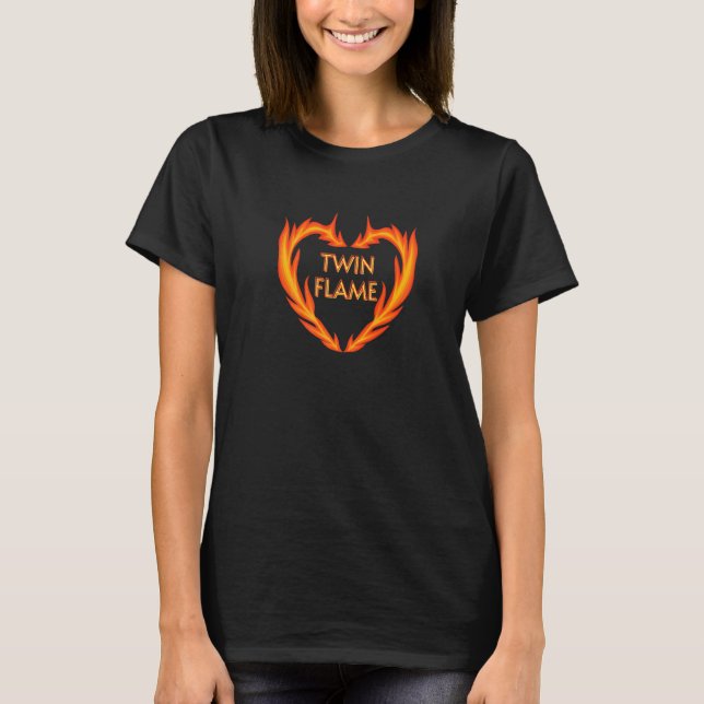 Tvillingflamma Eld Hjärta T Shirt (Framsida)