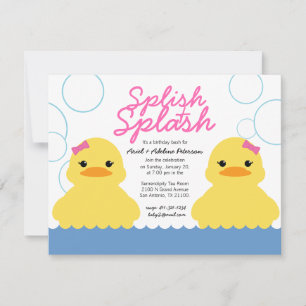 Tvillingflicka ANY AGE gummi DUCKY Födelsedagsfest Inbjudningar