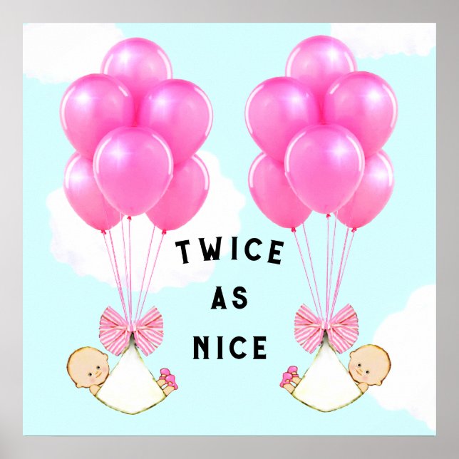 Tvillingflicka Baby Shower Poster (Framsidan)