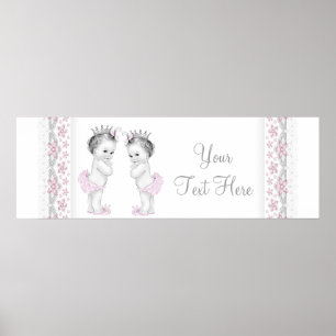 Tvillingflicka Babyshower Banner Poster