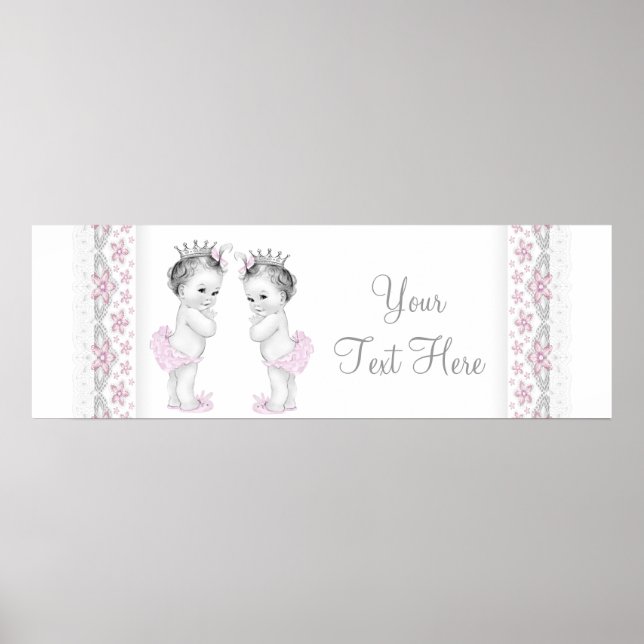 Tvillingflicka Babyshower Banner Poster (Framsidan)