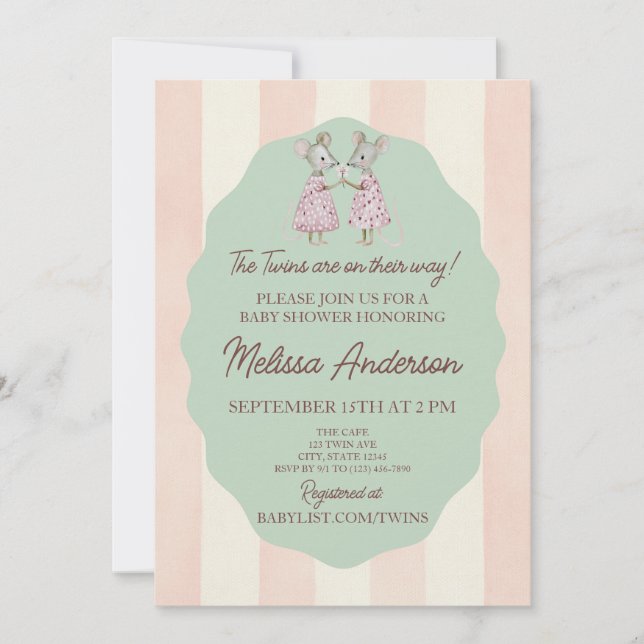 Tvillingflicka Babyshower Inbjudan (Framsida)