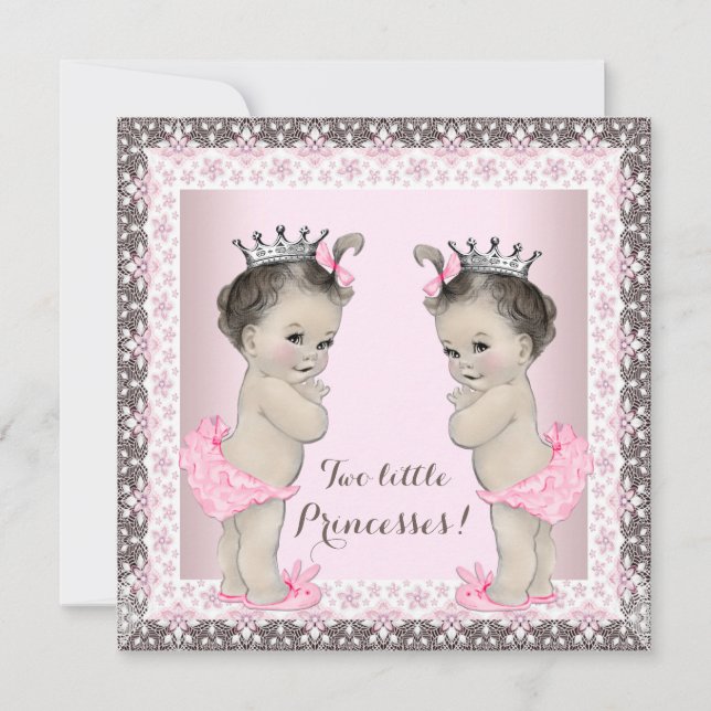 Tvillingflicka Babyshower Inbjudningar (Framsida)