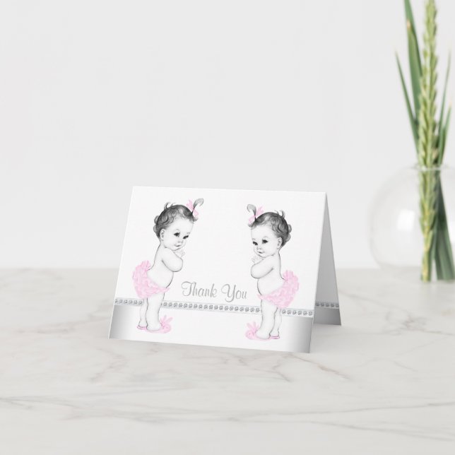 Tvillingflicka Babyshower Tack Kort (Framsida)