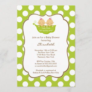 Tvillingflickor Baby Shower-inbjudan Little Pea Po Inbjudningar