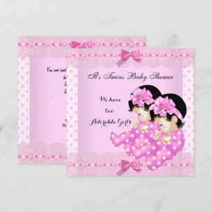 Tvillingflickor Baby Shower Rosa Prickar Inbjudningar