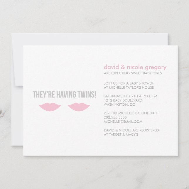 Tvillingflickor Babyskor Inbjudningar (Framsida)
