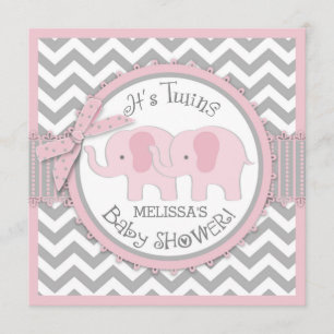 Tvillingflickor Elephants Chevron Skriv ut babysko Inbjudningar