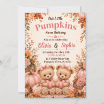 Tvillingflickor Fall Pumpkin Baby Shower Inbjudan