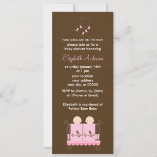 Tvillingflickor i Rosa Crib Baby Shower Inbjudningar